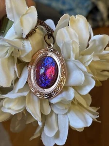 ROSE Gold Fire Opal Locket Graduation Birthday Easter Mother Gift Bridal Wedding - Picture 1 of 16