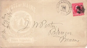 1890 Bangor & Boston MA Railroad R.P.O. Cancel Prison Inspectors Cover - Picture 1 of 3