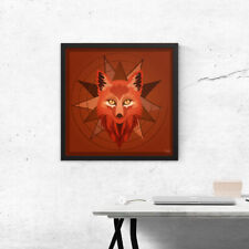 Wall art, Fox head geometric orange and brown, Framed picture, Home decoration