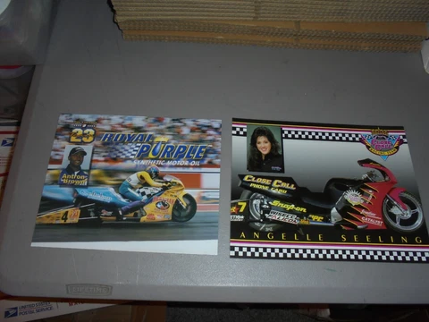 2 VINTAGE NHRA MOTORCYCLE RACING HERO ,POSTCARDS,ANTRON BROWN,ANGELLE SEELING Cover