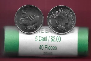 FIJI 5 CENTESIMI 2010 UNC ROTOLO DI 40 MONETE,FIJIAN DRUM-LALI DIVIDES DENOMINAZIONE,CRO - Foto 1 di 2