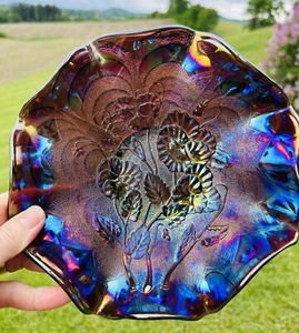 Imperial Amethyst 9" Karnevalsglas Stiefmütterchen Schüssel elektrische Farbe Schillern Vintage - Bild 1 von 8