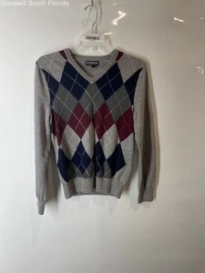 Express Mens Multicolor Argyle Merino Wool V-Neck Pullover Sweater Size M - Picture 1 of 5