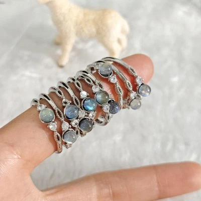 +Natur+ Grau Mondstein regenbogen Labradorit Ringe Edelstein Damen offen Ring - Bild 1 von 4