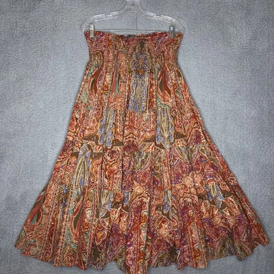 Lauren Ralph Lauren Paisley Tiered Smocked Strapless Maxi Skirt Women's Size S - Image 1 of 4