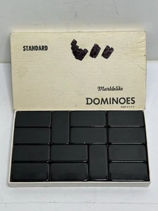 Vintage Puremco Standard Marblelike Double Six Dominoes Full Set Black #616 - Picture 1 of 16