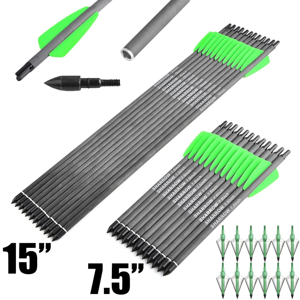 Carbon Arrows Bolts 7.5" 15" Archery Field Broadheads Mini Bow Hunting Shooting - Image 1 of 4