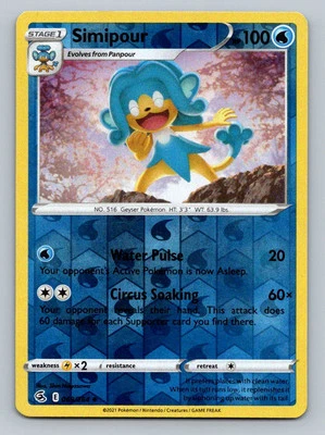 Pokemon Simipour SWSH08: Fusion Strike 069/264 Near Mint NM Reverse Holo - Image 1 of 2