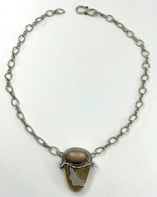 Artisan MARGARET ELLIS Sterling Silver, Bronze and Pink Moonstone Neckpiece - Image 1 of 4