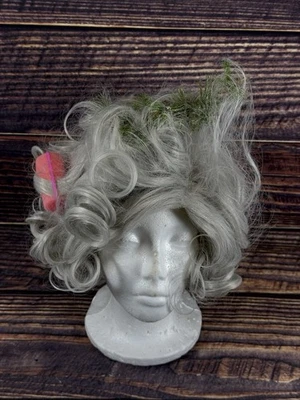 Halloween Old Lady Grandma Grey Pink Curlers Wig Rollers Aunt Bethany Funny - Image 1 of 4