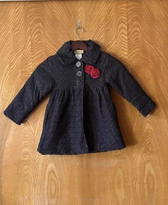 Penelope Mack Jacket Coat Size 4 Girls Black Lined Red Roses Pockets Button Up - Picture 1 of 16