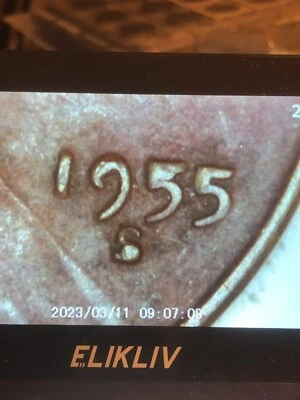 1955 S penny error coin. Die clash on Date and Mint Mark. Red Toning. - Image 1 of 2
