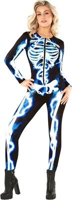 Mujer Eléctrico Esqueleto Body Damas Azul Hueso Marco Halloween Disfraz S-2XL Foto 1 de 4