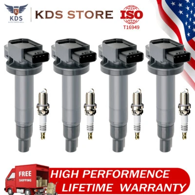4X Ignition Coil+Spark Plug Fit 2001-10 Toyota Yaris Prius xA xB Echo 1.5L UF316 - Image 1 of 4