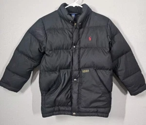 Polo Ralph Lauren Goose Down Puffer Jacket Coat Boys Black Full Zip Size 7  - Picture 1 of 11