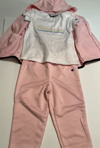 Champion 3 Piece Set size 3T Pink and Black Jacket Pink Sweatpants White T-shirt - Picture 1 of 4