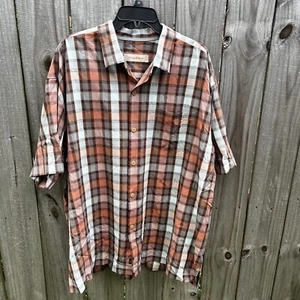 Tommy Bahama XLX Short Sleeve Plaid Silk Golf Travel Beach Rust Gray Checked - Picture 1 of 12