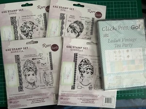 LADIES VINTAGE TEA PARTY - 4 sets of clear cling stamps + Matching CD Rare Earth - Picture 1 of 12