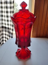 Fostoria 2pc Ruby Red blown glass Eagle Torch Coin Large Apothecary Jar Urn Lid 