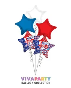 Happy 4th of July USA Balloon Bouquet, independence Day Balloons - (5 Balloons) - Picture 1 of 5