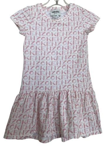 Abito Kenzo bambina taglia 3 logo stampa all over rosa volant