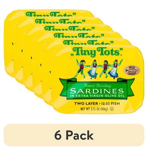 (6 Pack) Tiny Tots Brisling Sardines in Extra Virgin Olive Oil, 3.75 Oz Can USA - Picture 1 of 6