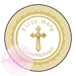 1st Holy Communion Stickers Gold Gift Box Sweet Cones Sweet Hamper Gift Bag - Picture 1 of 1