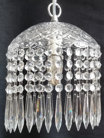 VINTAGE CRYSTAL GLASS LUSTRE CHANDELIER - PENDANT CEILING LIGHT + ORIGINAL ROSE Cover