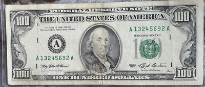 Error Rare $100 Dollars Bill Series 1993(Boston)"Older Style” With Cool Number! - Image 1 of 4