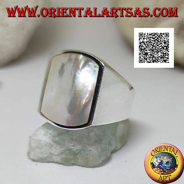 Anello in Argento 925‰ madreperla rettangolare curva su montatura liscia - Immagine 1 di 1