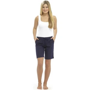 Womens Linen Summer Shorts Ladies Casual Knee Length NAVY Size 18 - Picture 1 of 18