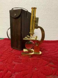 Antique Vintage Solid Brass Microscope Student Microscope 7 Inches Shiny Brass - Picture 1 of 5