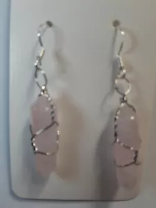 Rose Quartz, Quartz, Amethyst, Tiger Eye Point Earrings with SS Earring Hooks - Picture 1 of 12
