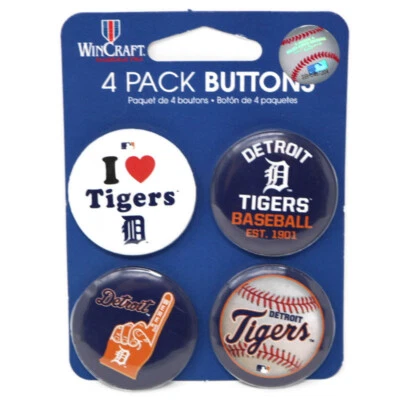 Detroit Tigers Baseball MLB WinCraft 4-Pack Button Pin Set - Image 1 of 4