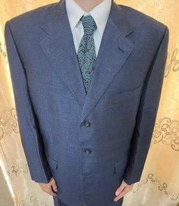 Vintage Cormeliani Silk & Linen Bespoke classic blue 3 button summer suit 46R - Picture 1 of 19