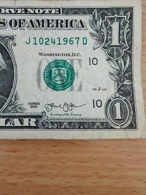 $1 Bill, Birthday/Anniv, Oct 24, 1967; J 10 24 1967 D - Image 1 of 2