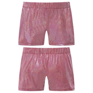 Kids Girls Shorts Athletic Pants Shiny Activewear Short Dancewear Metallic Jazz - Picture 1 of 56