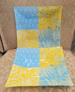 Set of 2 Vintage 10" Square Glass Plates Dena Home Yellow/Blue FiredGraphicsRare - Picture 1 of 9