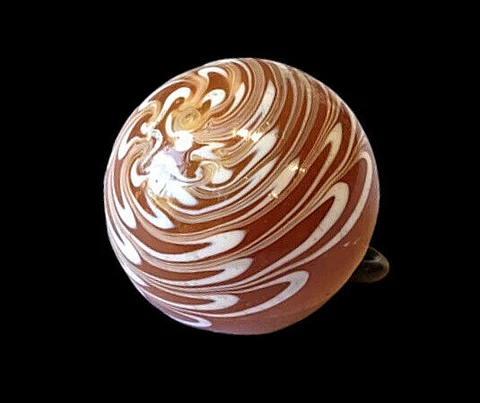 Rare NAILSEA BALL SWIRLBACK Cafe-Au-Lait Color Antique Charmstring Glass Button Cover