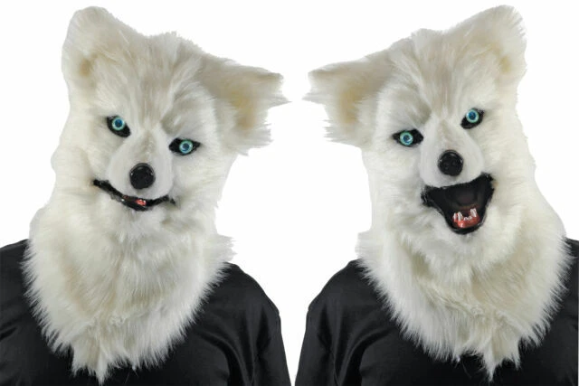 Adult Animated Growling Howling White Wolf Monster Full Costume Mask Mr039163