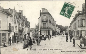 Postcard 1910 Baugé Maine et Loire, rue Basse & rue Victor Hugo, Café, Residents - Picture 1 of 2