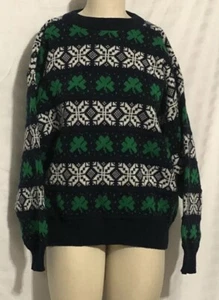 EMERALD ISLE Vintage Irish Shamrock Acrylic Knit Crewneck Sweater Ireland Men’s - Picture 1 of 6