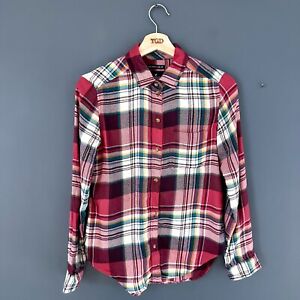 Ladies American Eagle Red Checked Boyfriend Fit Long Sleeved Shirt Size XS, 6-8