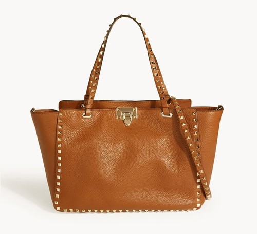 Borsa shopper VALENTINO GARAVANI Rockstud in pelle marrone medio borchiata oro