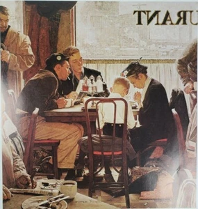 Saying Grace Norman Rockwell Vintage 1979 Book Plate Print Diner Restaurant Pray - Picture 1 of 9