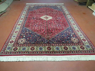 7' X 10' Vintage Handmade Indian Floral Wool Rug Hand Knotted Carpet Red Ivory - Image 1 of 4