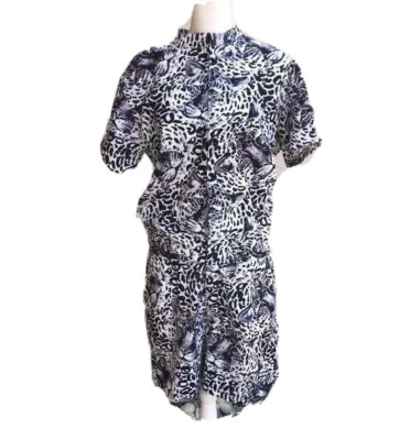 Tiger Print Romper Womens Size Large Elastic Waist Short Sleeve Pockets Unisex - Image 1 of 4