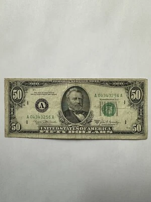 1969 B  $50 Fifty dollar Old Used U.S. Currency Serial Number # A04343256A - Image 1 of 4
