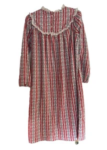 Lanz Of Salzburg Girls Nightgown Flannel Red White Heart Stripe Eyelet Lace XL - Picture 1 of 17