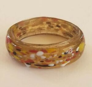 Vintage Womens Size 8 Speckled Smokey Gray Art Glass Ring Band Hand Blown 